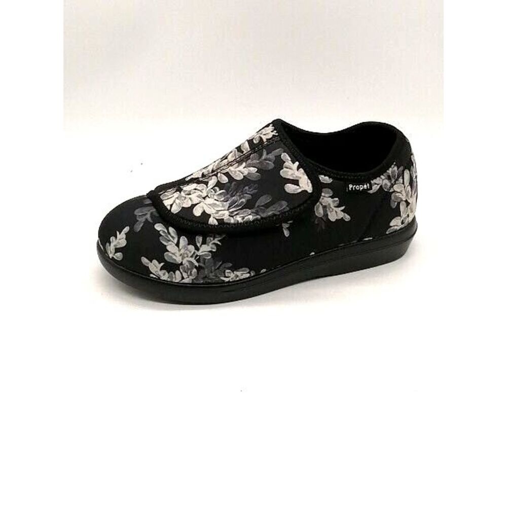 Sneakers Womens Black Floral 6 Slip On Comfort Shoe Hook Loop NEW